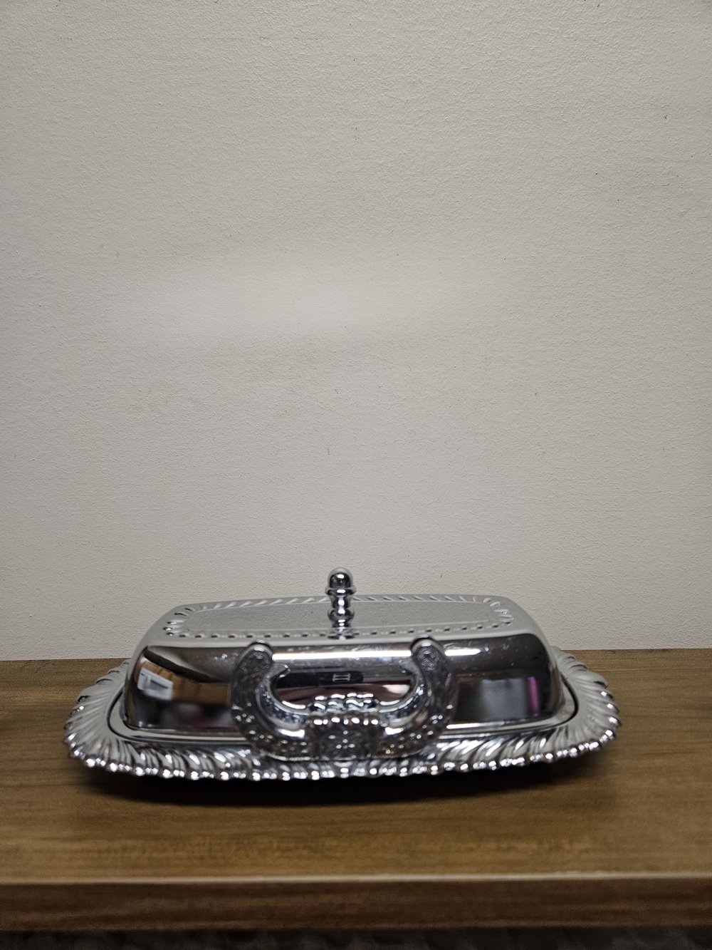 Vintage Silver-Tone Covered Butter Dish with Knife Holder